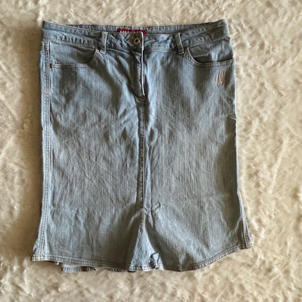 Guess Denim Skirt Women 31 Light Blue Excellent Y2K Mermaid Ruffle Hem
